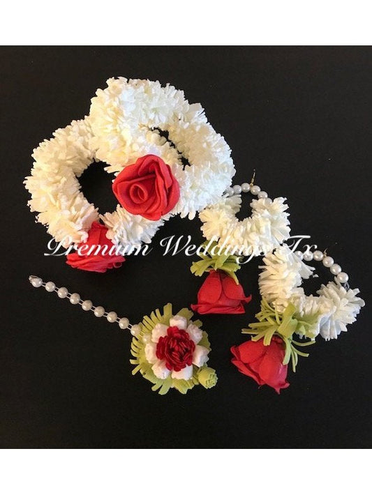 Red Rose Bud Flower Gajra Set - Premium Weddings TX