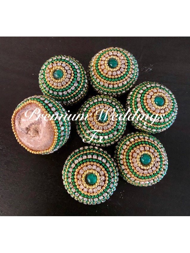 Decorative Green Beaded Embellished Supari, Gotta Parch Supari, Supari for Puja, Wedding Supari, hindu wedding, indian wedding, puja, supari, pakistani wedding, mayoon, haldi, pithi