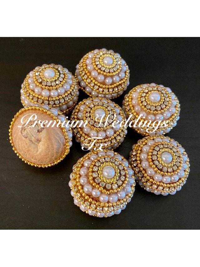 Decorative Gold & Pearl Beaded Embellished Supari, Gotta Parch Supari, Supari for Puja, Wedding Supari, hindu wedding, indian wedding, puja, supari, pakistani wedding, mayoon, haldi, pithi