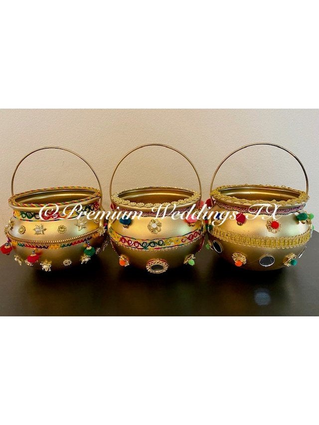 Gold Flower Baskets - 1 Basket - Premium Weddings TX
