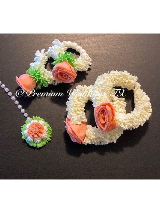 Peach Rose Bud Flower Gajra Set - Premium Weddings TX