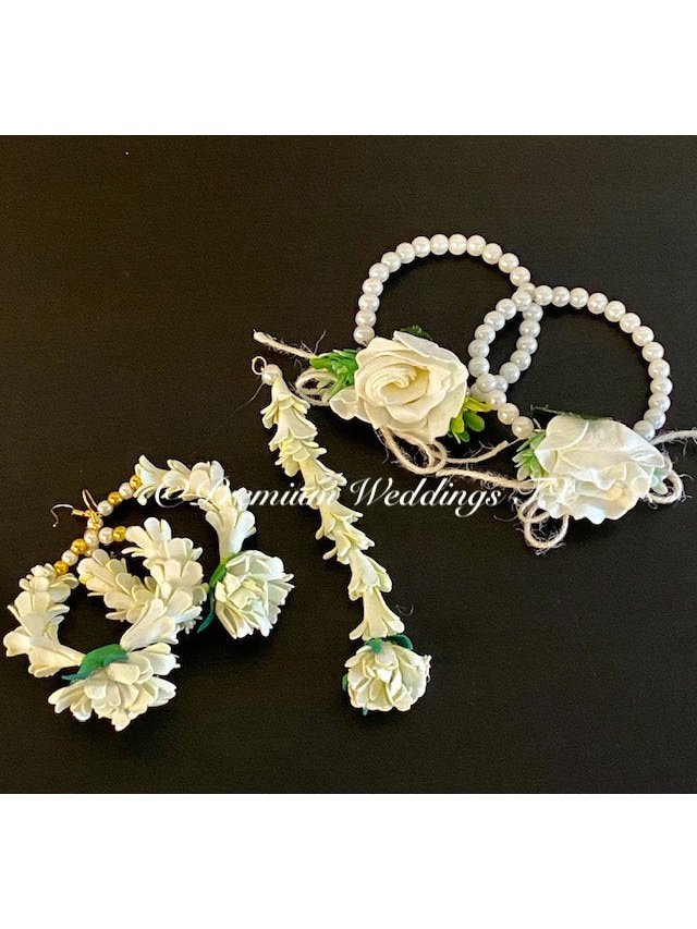 White Flower Gajra Set - Premium Weddings TX