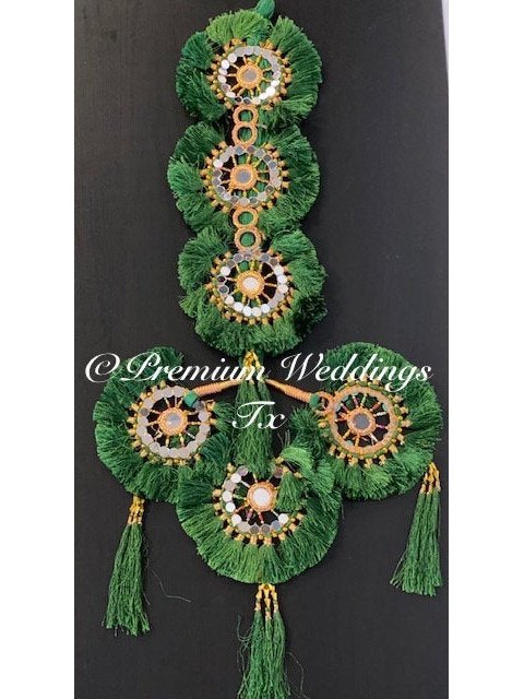 Paranda, Green Mirror Paranda, Hair Accessories, Dulhan, Bridesmaids Gifts, Shaadi, Mehndi, Mayoon, Haldi, Punjabi, Indian, Pakistani