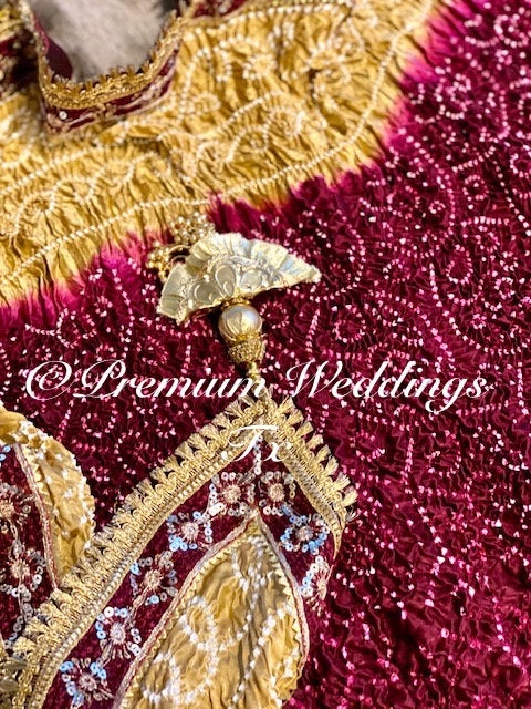 Maroon & Gold Bandhini Dupatta - 1Ct - Premium Weddings TX