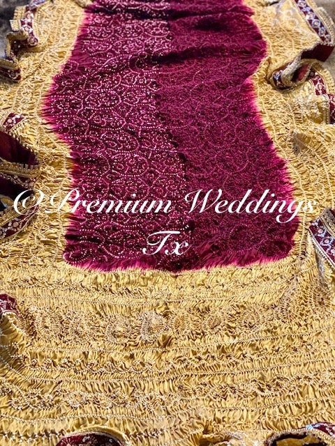Maroon & Gold Bandhini Dupatta - 1Ct - Premium Weddings TX