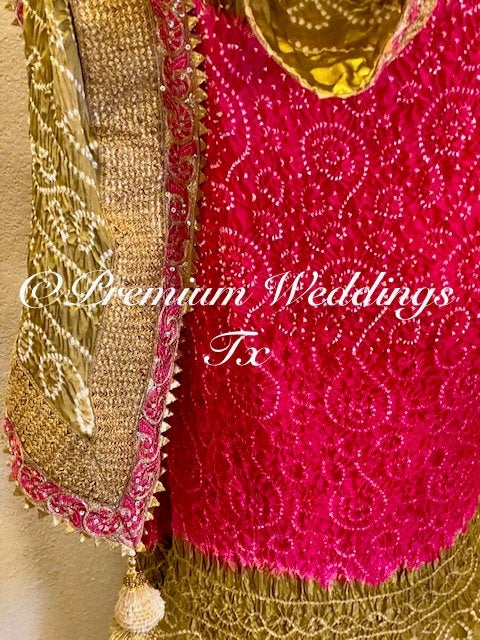 Pink & Gold Bandhini Dupatta, Mayoon, Mehndi, Mayoon Dupatta, Mehndi Dupatta, Nikkah Dupatta, Shaadi, Shaadi Decor, Dulhan, Haldi