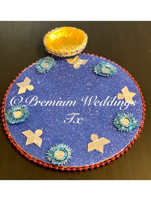 Blue Mehndi Plates - Premium Weddings TX