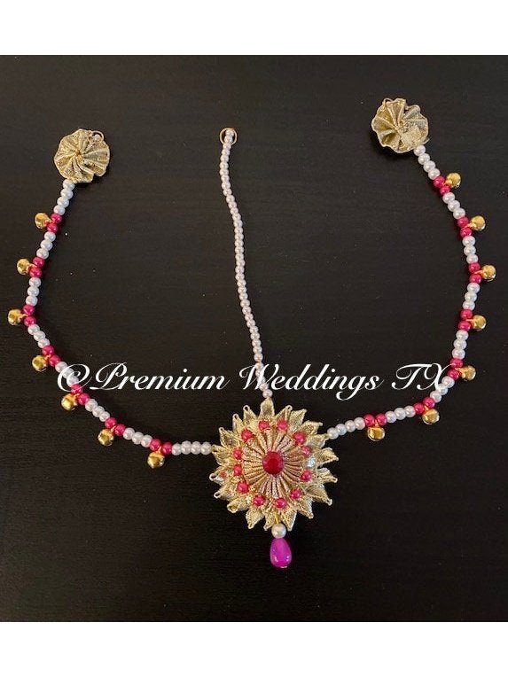 Gotta Jewelry Maang Tikka - Pink - Premium Weddings TX