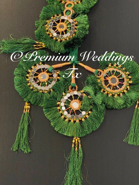 Paranda, Green Mirror Paranda, Hair Accessories, Dulhan, Bridesmaids Gifts, Shaadi, Mehndi, Mayoon, Haldi, Punjabi, Indian, Pakistani