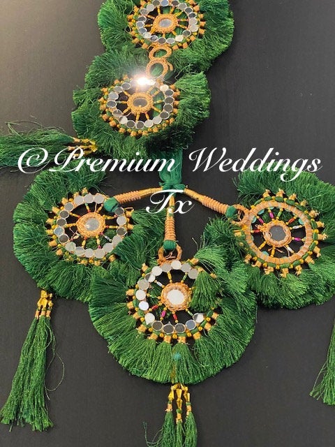 Paranda, Green Mirror Paranda, Hair Accessories, Dulhan, Bridesmaids Gifts, Shaadi, Mehndi, Mayoon, Haldi, Punjabi, Indian, Pakistani