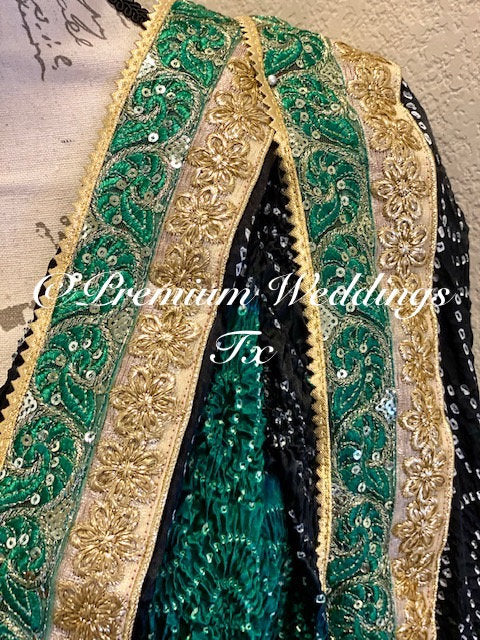 Green & Black Bandhini Dupatta - 1Ct - Premium Weddings TX