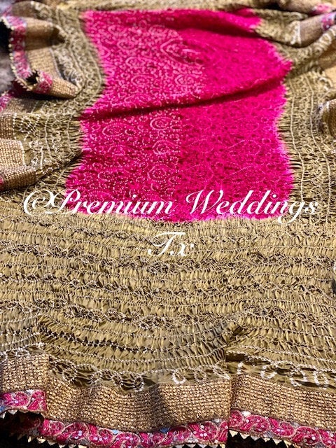 Pink & Gold Bandhini Dupatta, Mayoon, Mehndi, Mayoon Dupatta, Mehndi Dupatta, Nikkah Dupatta, Shaadi, Shaadi Decor, Dulhan, Haldi