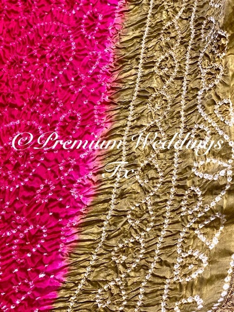 Pink & Gold Bandhini Dupatta, Mayoon, Mehndi, Mayoon Dupatta, Mehndi Dupatta, Nikkah Dupatta, Shaadi, Shaadi Decor, Dulhan, Haldi