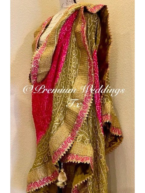 Pink & Gold Bandhini Dupatta, Mayoon, Mehndi, Mayoon Dupatta, Mehndi Dupatta, Nikkah Dupatta, Shaadi, Shaadi Decor, Dulhan, Haldi