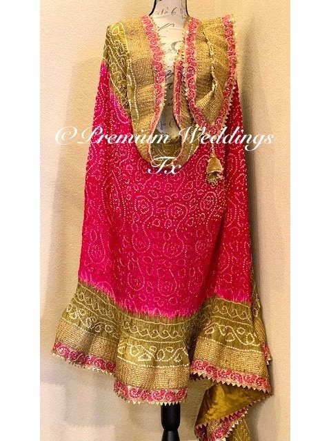 Pink & Gold Bandhini Dupatta, Mayoon, Mehndi, Mayoon Dupatta, Mehndi Dupatta, Nikkah Dupatta, Shaadi, Shaadi Decor, Dulhan, Haldi