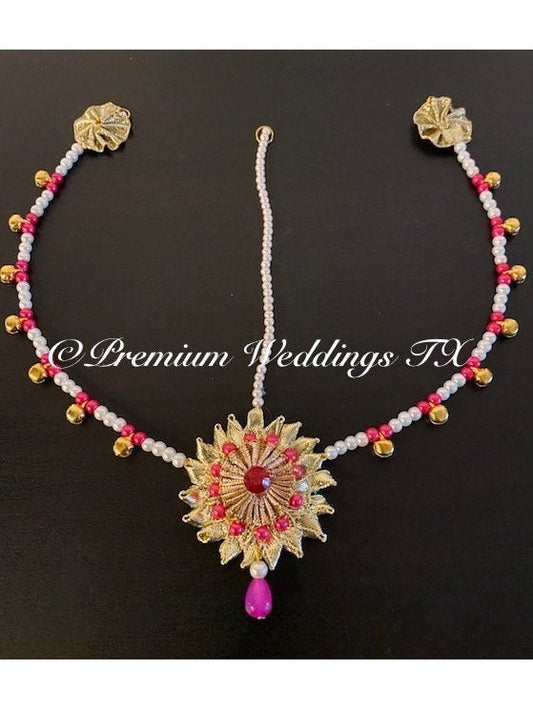 Gotta Jewelry Maang Tikka - Pink