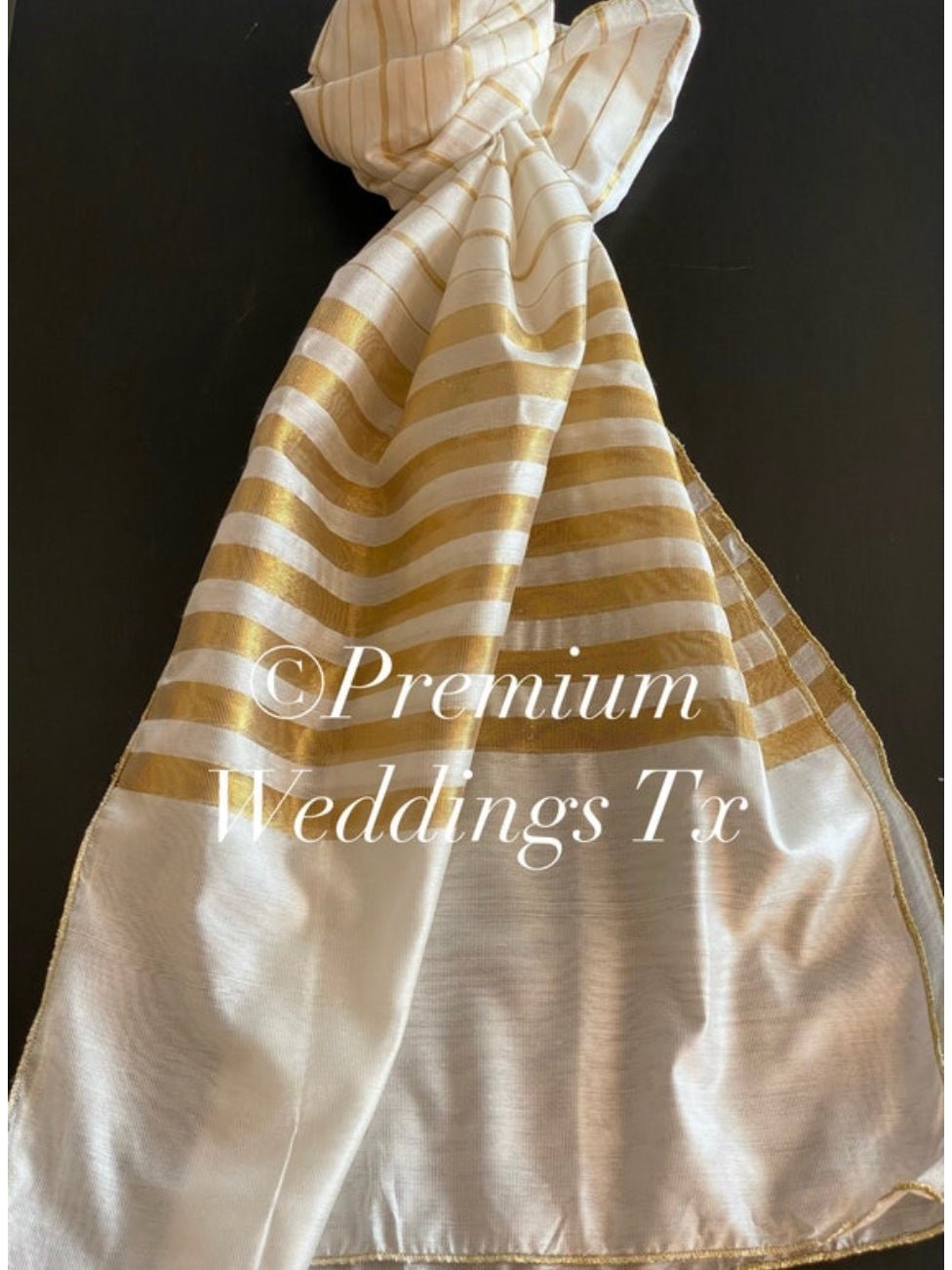 Men's Dupatta - White & Gold - Premium Weddings TX