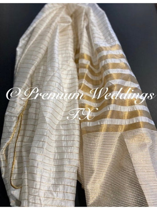 Men's Dupatta - White & Gold - Premium Weddings TX